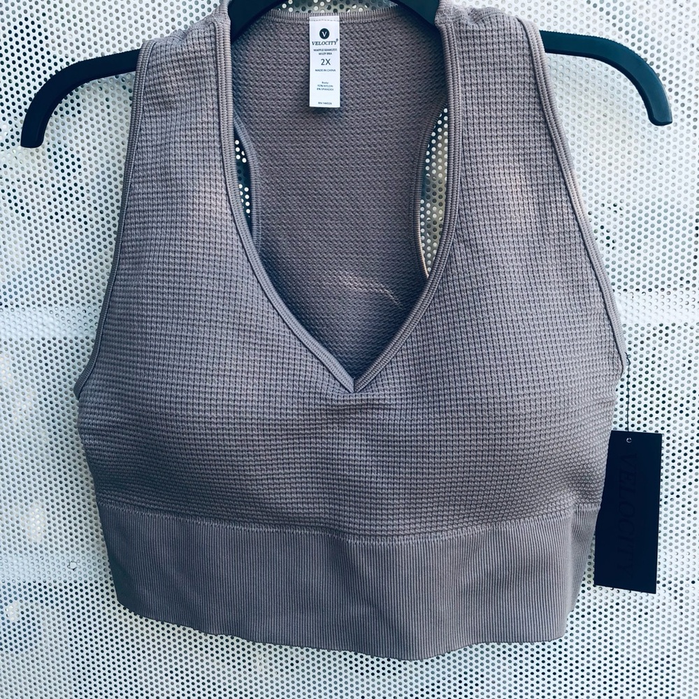 Velocity Taupe Waffle V-Neck Brami - 2X